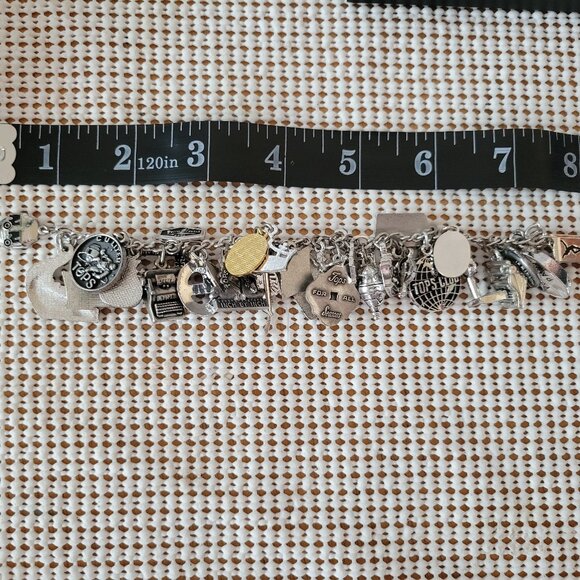 Silver Tone Chunky Cha Cha Statement Enamel Dangle Charm Bracelet - Picture 14 of 14